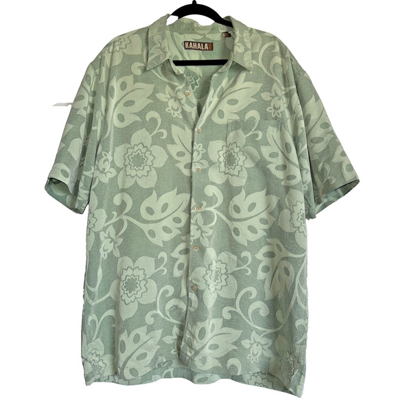 Kahala‎ Hawaiian Shirt Men's XL Green Floral Rayon Blend Aloha Button Up Vintage - Picture 1 of 10